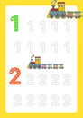 Free handwriting pages for writing numbers Learning numbers, Numbers tracing worksheet for kindergarten with train cartoon train c