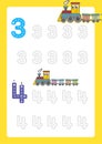 Free handwriting pages for writing numbers Learning numbers, Numbers tracing worksheet for kindergarten with train cartoon train c
