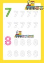 Free handwriting pages for writing numbers Learning numbers, Numbers tracing worksheet for kindergarten with train cartoon train c