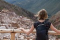 Free happy blond caucasian woman enjoying outdoor vocations, slow travel and sightseeing in Peru Royalty Free Stock Photo