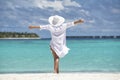 Free happy woman on beach enjoying nature. Natural beauty girl o Royalty Free Stock Photo