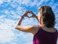 Free happy woman enjoying nature. Beauty girl outdoor. Beauty girl over sky and sun. Royalty Free Stock Photo