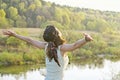 Free Happy Woman Enjoying Nature. Beauty Girl Outdoor. Freedom c Royalty Free Stock Photo