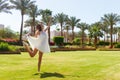 Free happy woman enjoying nature. Freedom concept. Beauty Girl over Sky and Sun in vacation. Enjoyment Royalty Free Stock Photo