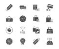 Free label black silhouette icons. Vector illustration included icon as gratis delivery truck, shipping, wifi, download Royalty Free Stock Photo