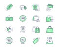 Free label line icons. Vector illustration included icon as gratis delivery truck, shipping, wifi, download, duty free