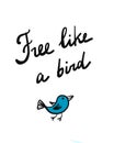 Free like a birt hand drawn lettering with an illustration