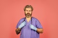 Free medicine concept. Professional doctor. Insurance. Stay healthy. Doctor with stethoscope at hospital. Bearded man Royalty Free Stock Photo