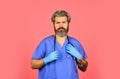 Free medicine concept. Professional doctor. Insurance. Stay healthy. Doctor with stethoscope at hospital. Bearded man Royalty Free Stock Photo