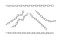 Free metal chain with whole or break steel chrome links. Collection of seamless metal chains colored silver. Vector