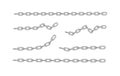 Free metal chain with whole or break steel chrome links. Collection of seamless metal chains colored silver. Vector