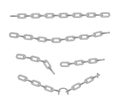 Free metal chain with whole or break steel chrome links. Collection of seamless metal chains colored silver. Vector