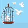 Free money currency. Open cage with flying money