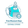 Free museum days concept icon. Admission discounts, inexpensive guided tours idea thin line illustration. Budget travel