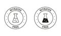 Free Nitrites in Food Ingredient Symbol Collection. Nitrates Free Black Stamp Set. No Nitrate Label. Nutrition Certified Royalty Free Stock Photo
