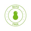 Free Nut Green Circle Stamp. Avoid Food Allergy on Peanut Icon. 100 Percent No Contain Peanut Label. Free Nuts Product Royalty Free Stock Photo