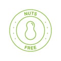 Free Nut Green Circle Stamp. Avoid Food Allergy on Peanut Line Icon. 100 Percent No Contain Peanut Label. Free Nuts Royalty Free Stock Photo