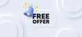 Free offer tag. Special offer sign. Neumorphic background. Vector