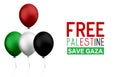 Free palestine save gaza lettering with flying 3d balloons of multiple colors - free palestine poster design