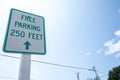 Free Parking Sign, alerts drivers to parking spaces free of charge in 250 feet Royalty Free Stock Photo