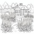 Lavender Garden Coloring Page: Realistic Landscape With Soft Tonal Colors