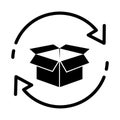 Free product return icon. Delivery box with arrows