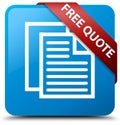 Free quote cyan blue square button red ribbon in corner Royalty Free Stock Photo