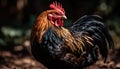 Free range bantam rooster standing in grass, looking majestic generated by AI