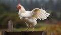 Free range rooster standing in grassy meadow generated by AI