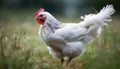 Free range rooster standing in green meadow generated by AI