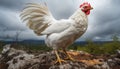 Free range rooster standing in rural meadow generated by AI