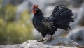 Free range rooster stands proud in grassy field generated by AI