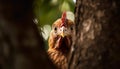 Free range rooster surveys rural scene, crowing proudly generated by AI
