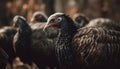 Free range rooster surveys rural scene, feathers ruffled generated by AI
