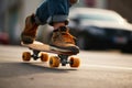 free ride skateboarding in city, leg on skate generative ai