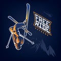 Free ride. Stunt headfirst of skier