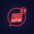 Free shipping. Badge with truck. Neon icon. Vector stock illustrtaion. Royalty Free Stock Photo