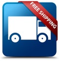 Free shipping blue square button red ribbon in corner Royalty Free Stock Photo