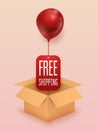 Free shipping business concept. Box with red balloon. Flat design modern vector illustration concept. Royalty Free Stock Photo