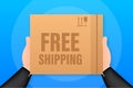 Free Shipping Cardboard Box on white background. Vector stock illustration. Royalty Free Stock Photo