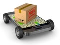 Free shipping cargo box and phone with wheel on white background Royalty Free Stock Photo