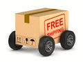 Free shipping cargo box with wheel on white background. Isolated Royalty Free Stock Photo