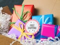 Free shipping concept with cardboard box Royalty Free Stock Photo