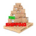 Free Shipping concept. Cardboard Boxes on Wooden Palette with Fr Royalty Free Stock Photo