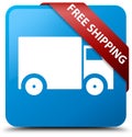 Free shipping cyan blue square button red ribbon in corner Royalty Free Stock Photo