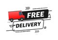 Free shipping delivery. Advertisement Label. Badge with truck.