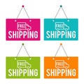 Free Shipping hanging Door Sign. Eps10 Vector. Royalty Free Stock Photo