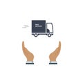 Free shipping icon. truck van in hand. vector symbol on white background in flat design Royalty Free Stock Photo