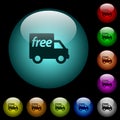 Free shipping icons in color illuminated glass buttons