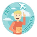 Free shipping illustration with man and airplane